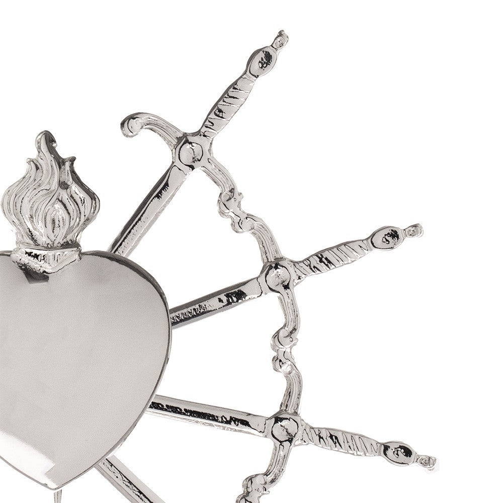 Cuore Madonna Addolorata Sette Spade in Ottone 16 cm Finitura Argentata
