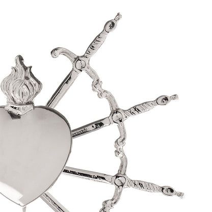 Cuore Madonna Addolorata Sette Spade in Ottone 16 cm Finitura Argentata