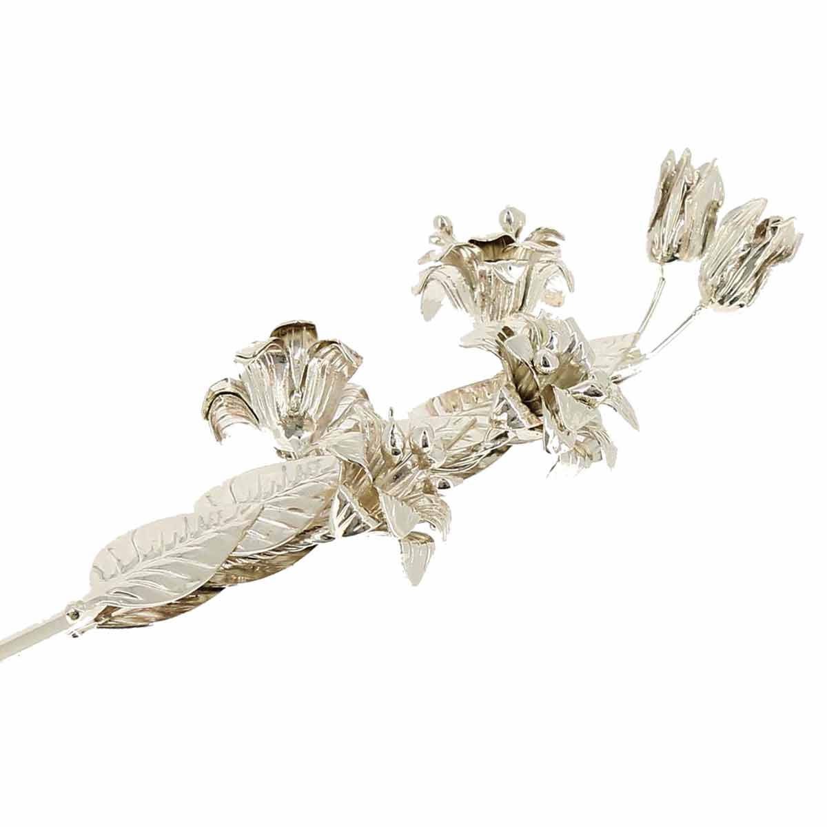 Giglio in Ottone con Foglie e Fiori 20 cm Finitura Argentata