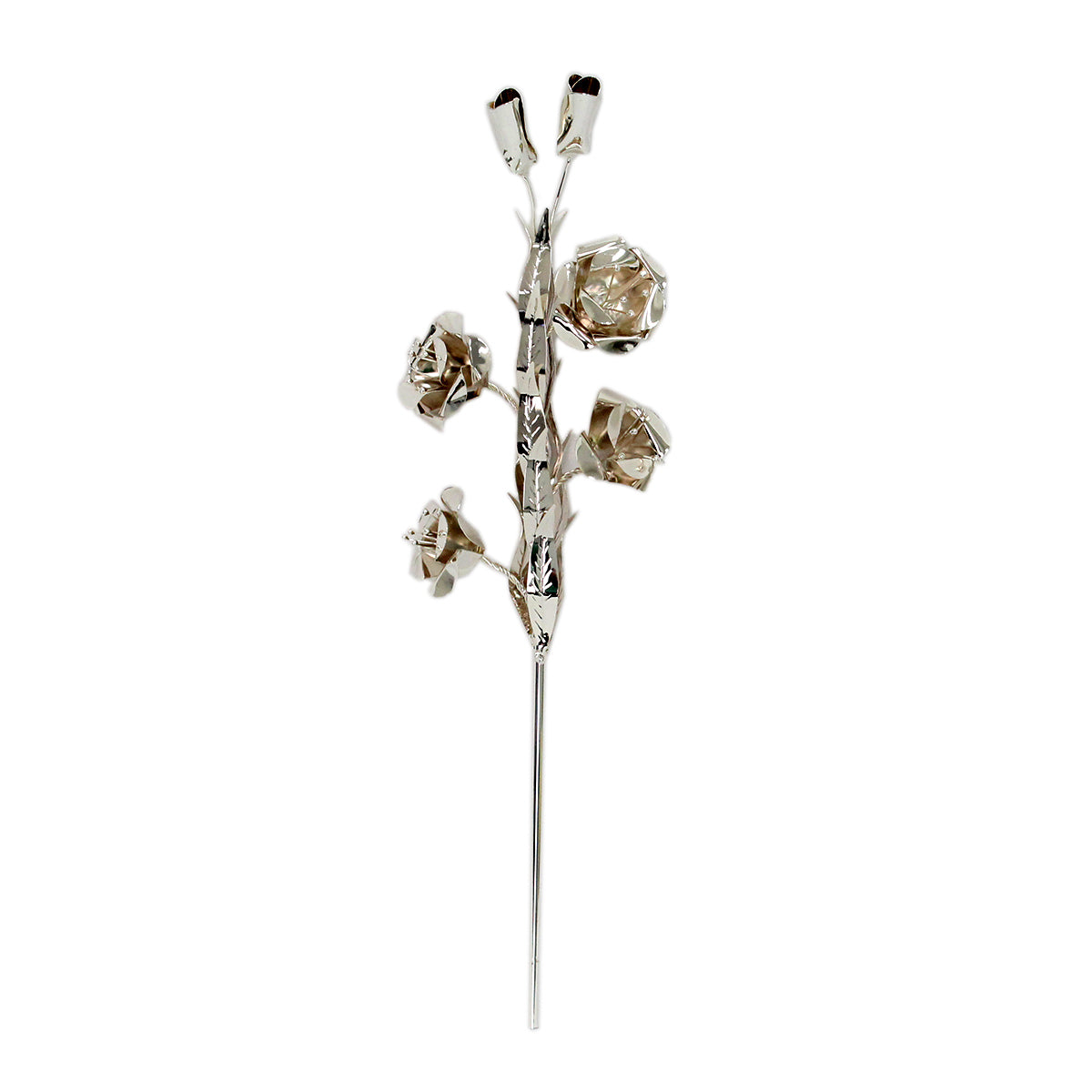 Giglio in Ottone con Foglie e Fiori 40 cm Finitura Argentata