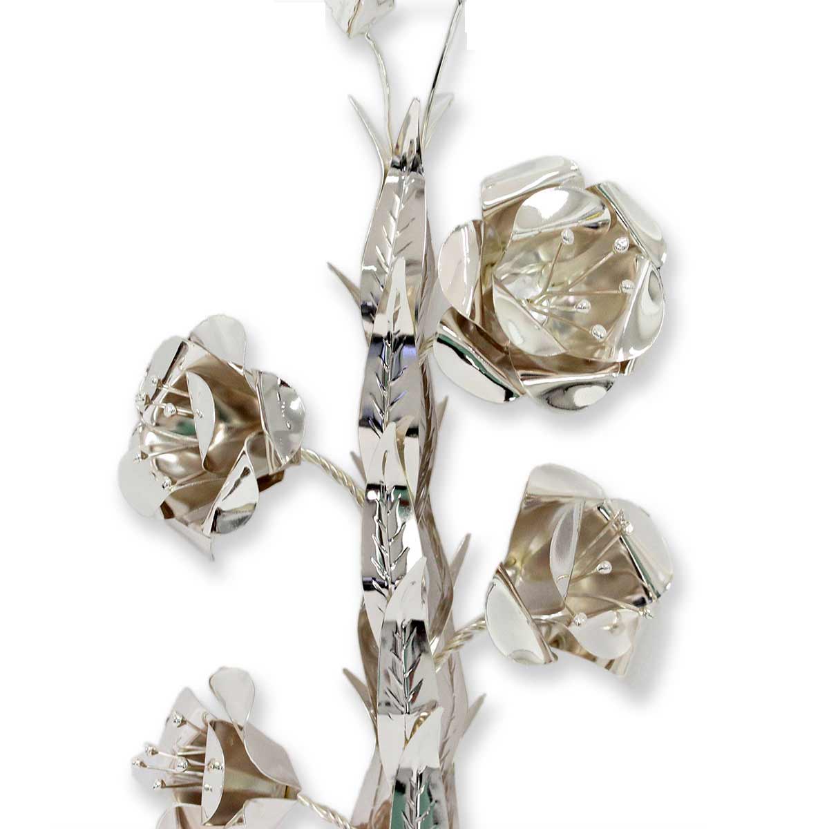 Giglio in Ottone con Foglie e Fiori 40 cm Finitura Argentata
