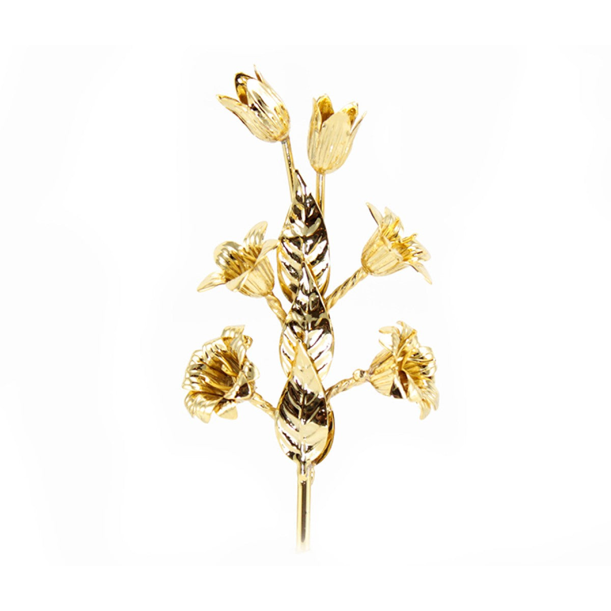 Giglio in Ottone con Foglie e Fiori 10 cm Finitura Dorata