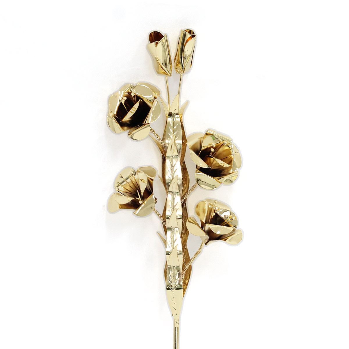 Giglio in Ottone con Foglie e Fiori 40 cm Finitura Dorata