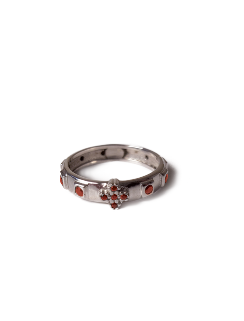 Anello con Croce in Argento e Zirconi Rossi con Astuccio