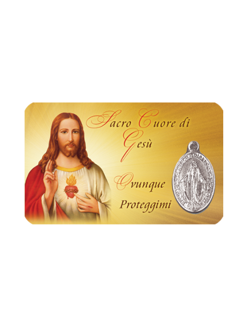 Card Plastificata Sacro Cuore di Gesù con Medaglia Miracolosa 8,6x5,4 cm 100 Pezzi