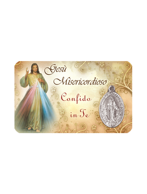 Card Plastificata Gesù Misericordioso con Medaglia Miracolosa 8,6x5,4 cm 100 Pezzi