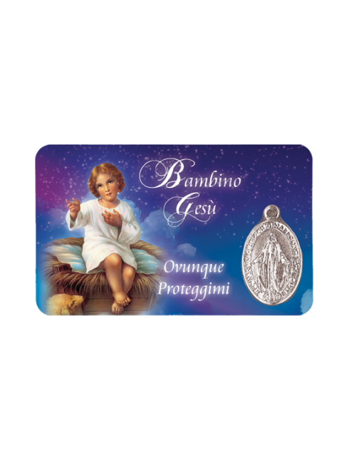 Card Plastificata Gesù Bambino con Medaglia Miracolosa 8,6x5,4 cm 100 Pezzi