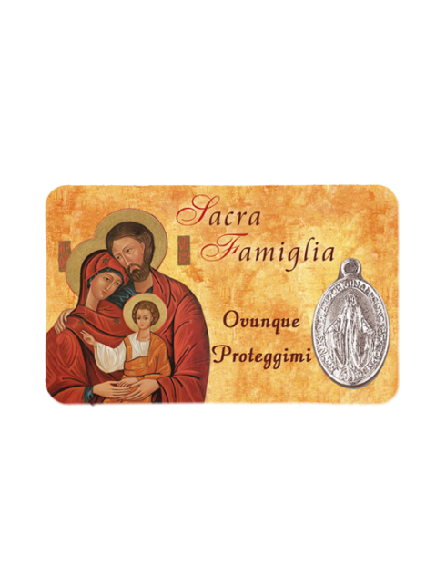 Card Plastificata Sacra Famiglia con Medaglia Miracolosa 8,6x5,4 cm 100 Pezzi