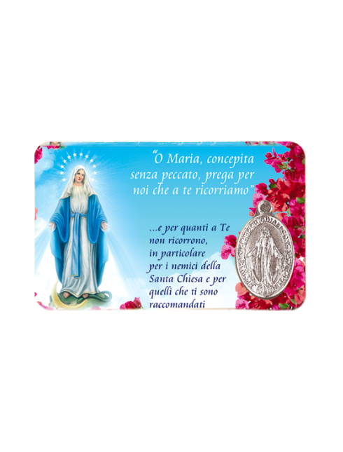 Card Plastificata Immacolata Concezione con Medaglia Miracolosa 8,6x5,4 cm 100 Pezzi