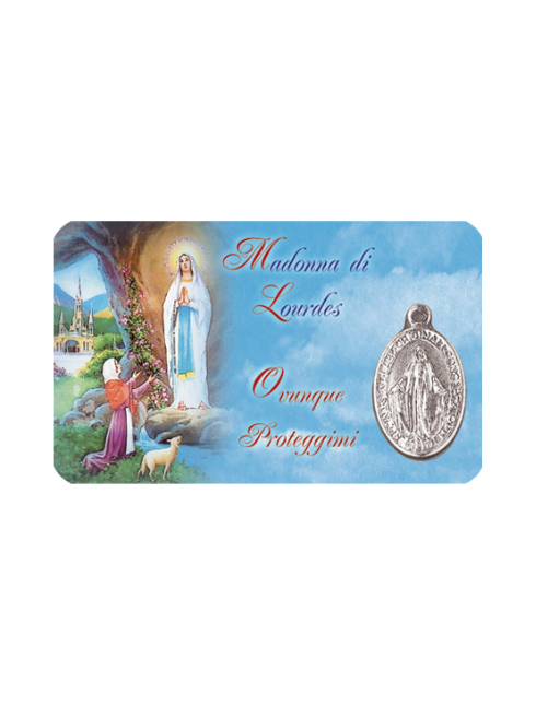 Card Plastificata Madonna di Lourdes con Medaglia Miracolosa 8,6x5,4 cm 100 Pezzi