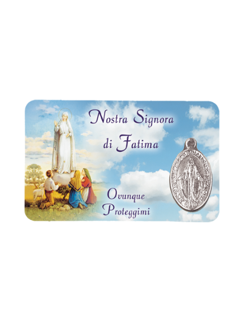 Card Plastificata Nostra Signora di Fatima con Medaglia Miracolosa 8,6x5,4 cm 100 Pezzi