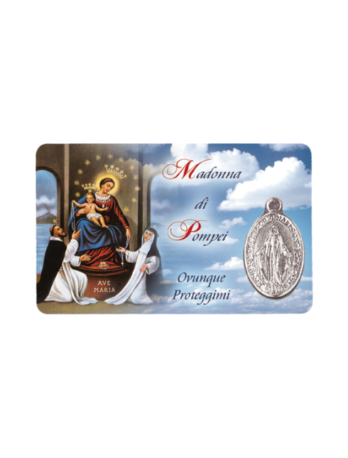 Card Plastificata Madonna di Pompei con Medaglia Miracolosa 8,6x5,4 cm 100 Pezzi