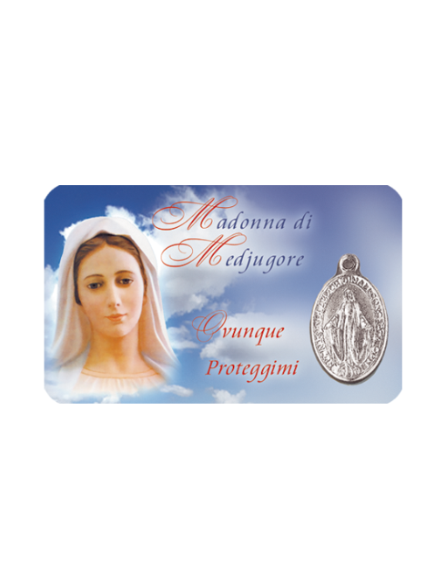 Card Plastificata Madonna di Medjugorje con Medaglia Miracolosa 8,6x5,4 cm 100 Pezzi