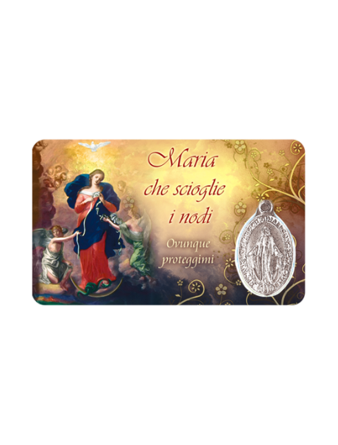 Card Plastificata Madonna Maria che Scioglie i Nodi con Medaglia Miracolosa 8,6x5,4 cm 100 Pezzi