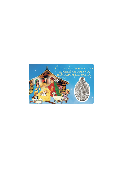 Card Plastificata Sacra Famiglia Bambini con Medaglia Miracolosa 8,6x5,4 cm 100 Pezzi