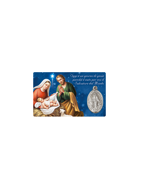Card Plastificata Sacra Famiglia con Medaglia Miracolosa 8,6x5,4 cm 100 Pezzi
