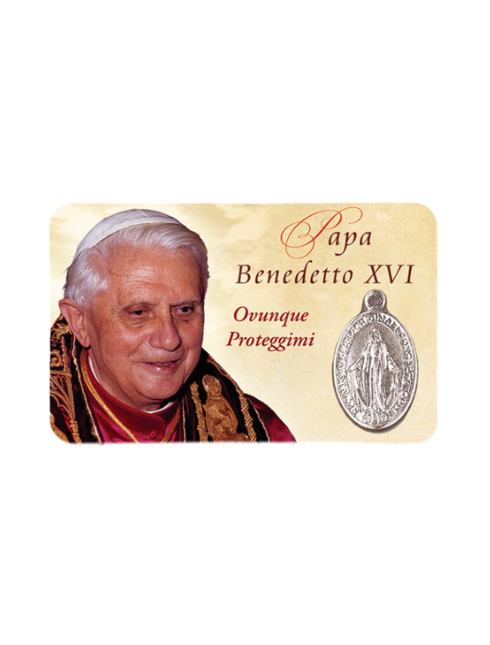 Card Plastificata Papa Benedetto XVI con Medaglia Miracolosa 8,6x5,4 cm 100 Pezzi