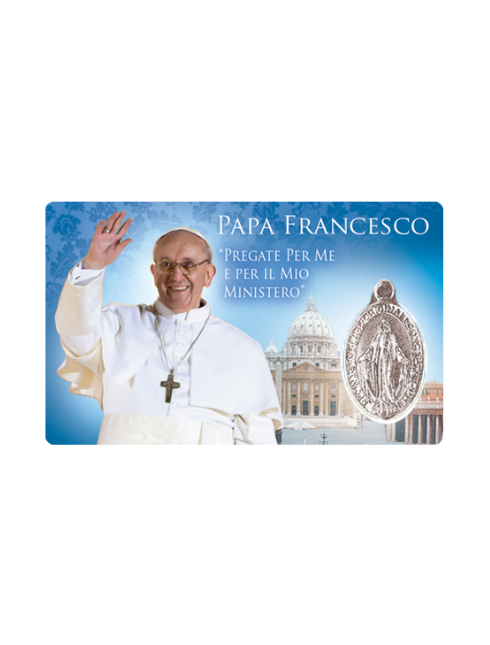 Card Plastificata Papa Francesco con Medaglia Miracolosa 8,6x5,4 cm 100 Pezzi