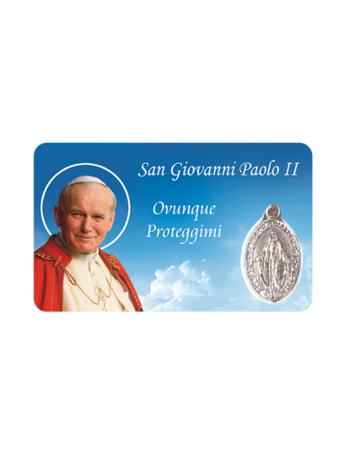 Card Plastificata Papa Giovanni Paolo II con Medaglia Miracolosa 8,6x5,4 cm 100 Pezzi