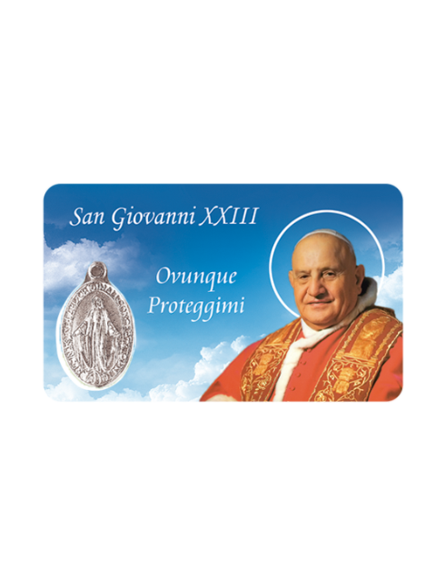 Card Plastificata Papa Giovanni XXIII con Medaglia Miracolosa 8,6x5,4 cm 100 Pezzi