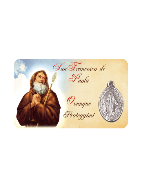 Card Plastificata San Francesco di Paola con Medaglia Miracolosa 8,6x5,4 cm 100 Pezzi