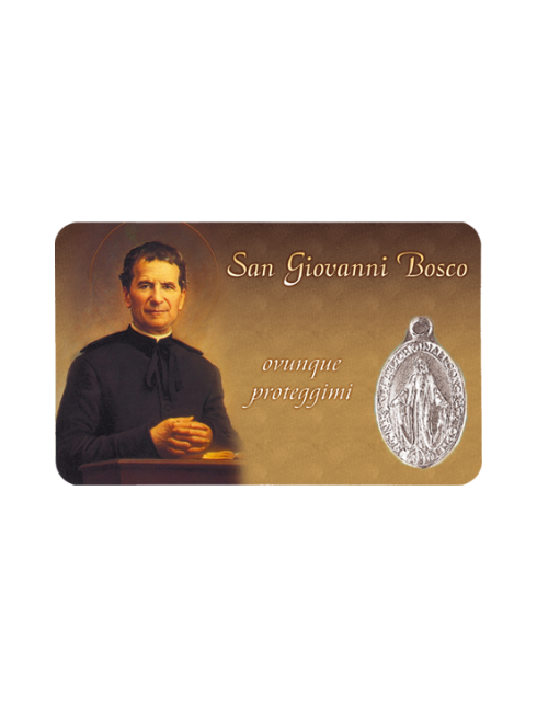 Card Plastificata San Giovanni Bosco con Medaglia Miracolosa 8,6x5,4 cm 100 Pezzi