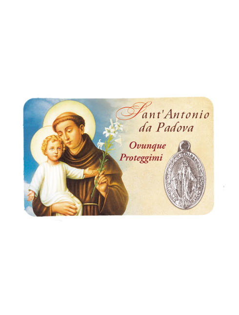 Card Plastificata Sant'Antonio da Padova con Medaglia Miracolosa 8,6x5,4 cm 100 Pezzi