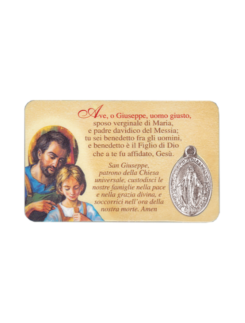 Card Plastificata San Giuseppe con Medaglia Miracolosa 8,6x5,4 cm 100 Pezzi