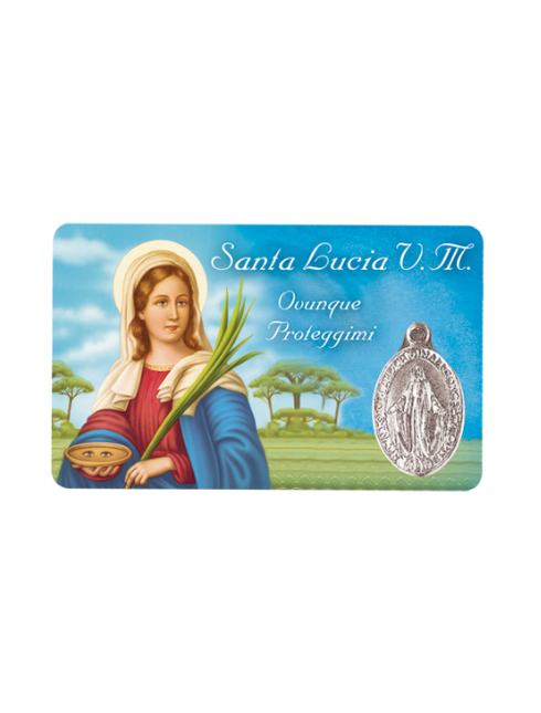 Card Plastificata Santa Lucia con Medaglia Miracolosa 8,6x5,4 cm 100 Pezzi