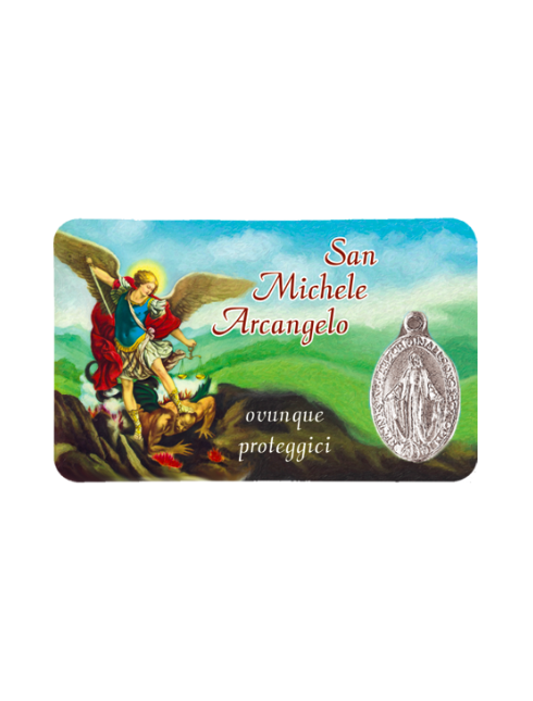 Card Plastificata San Michele Arcangelo con Medaglia Miracolosa 8,6x5,4 cm 100 Pezzi