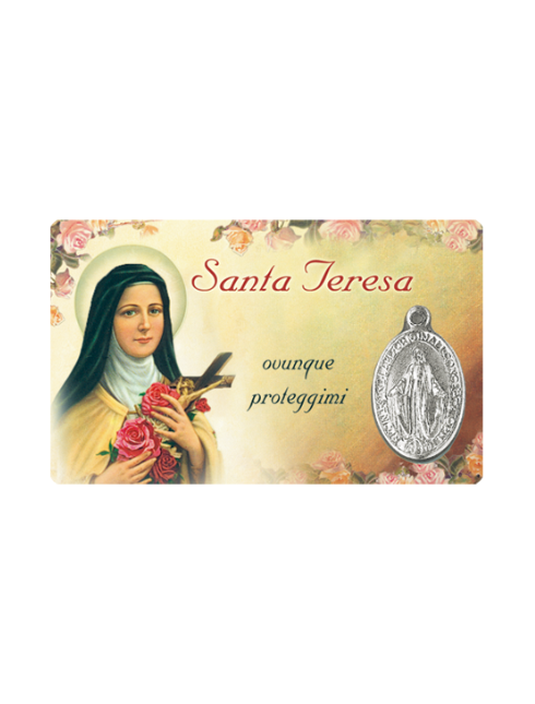 Card Plastificata Santa Teresa con Medaglia Miracolosa 8,6x5,4 cm 100 Pezzi