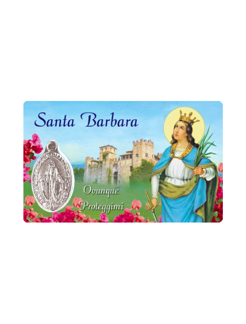 Card Plastificata Santa Barbara con Medaglia Miracolosa 8,6x5,4 cm 100 Pezzi