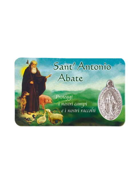 Card Plastificata Sant'Antonio Abate con Medaglia Miracolosa 8,6x5,4 cm 100 Pezzi