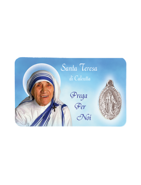Card Plastificata Santa Teresa di Calcutta con Medaglia Miracolosa 8,6x5,4 cm 100 Pezzi