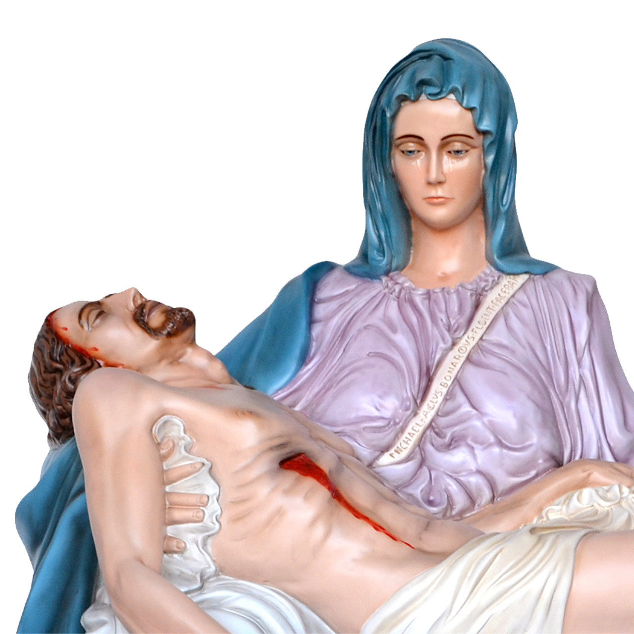 Statua Madonna Pietà 130x150 cm Decorata in Vetroresina