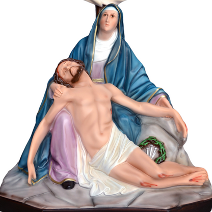 Statua Madonna Pietà 40 cm con Croce 60 cm in Resina
