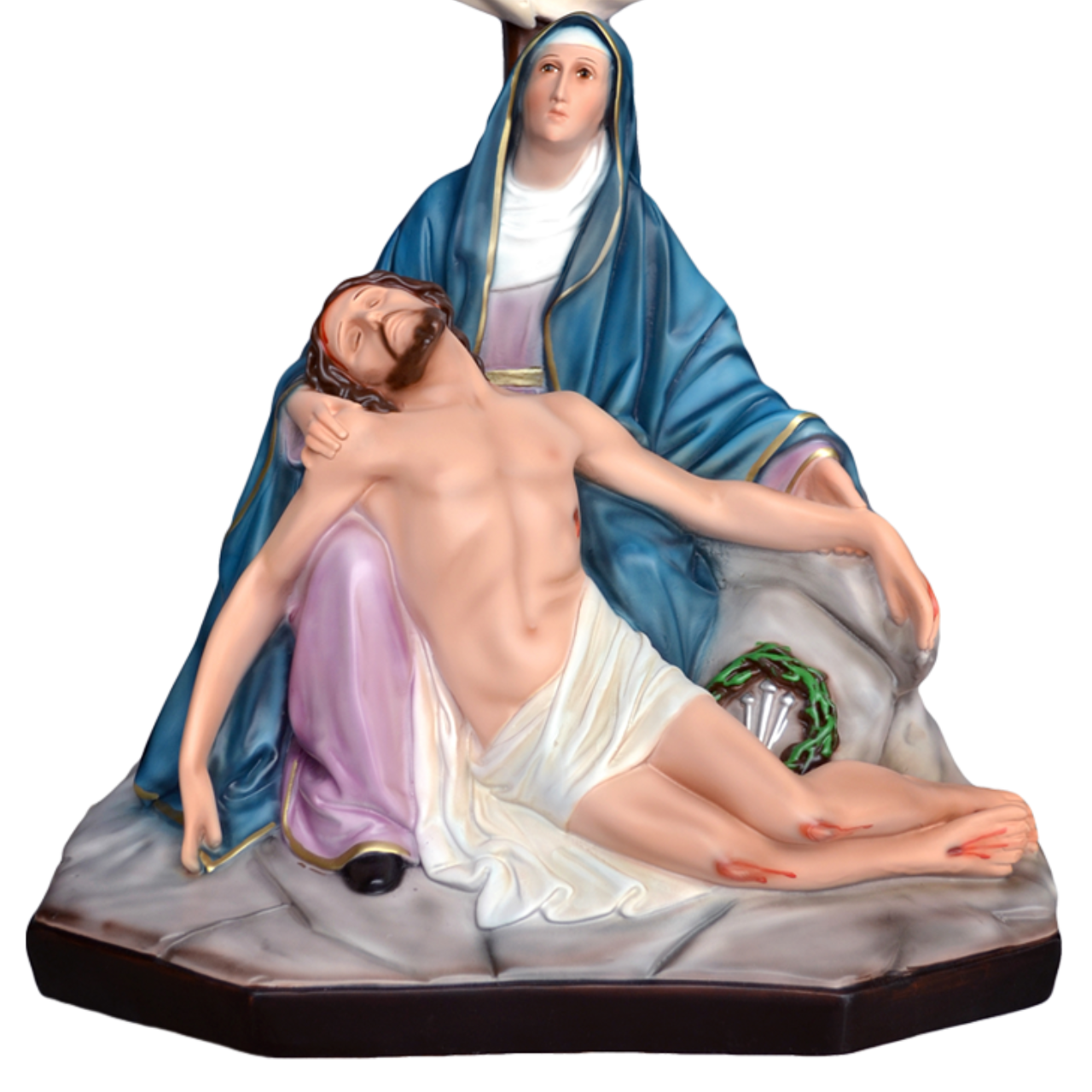 Statua Madonna Pietà 40 cm con Croce 60 cm in Resina