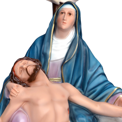Statua Madonna Pietà 40 cm con Croce 60 cm in Resina