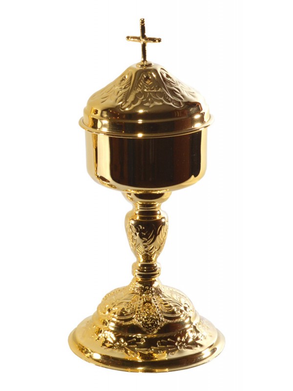 Pisside in Ottone Dorato Lucido Decorato Altezza 24 Centimetri