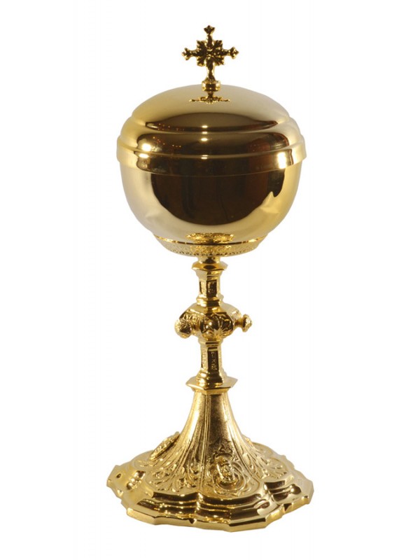 Pisside in Ottone Dorato Lucido Decorato Altezza 30,5 Centimetri