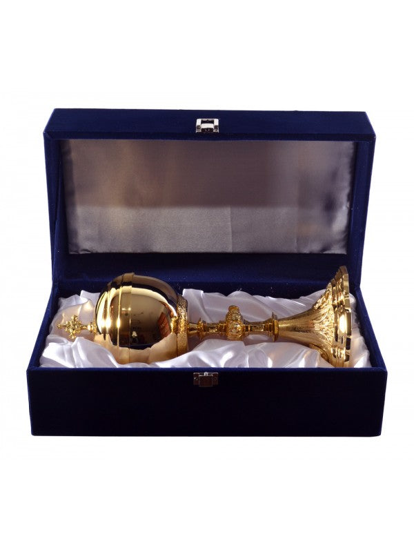 Pisside in Ottone Dorato Lucido Decorato Altezza 30,5 Centimetri