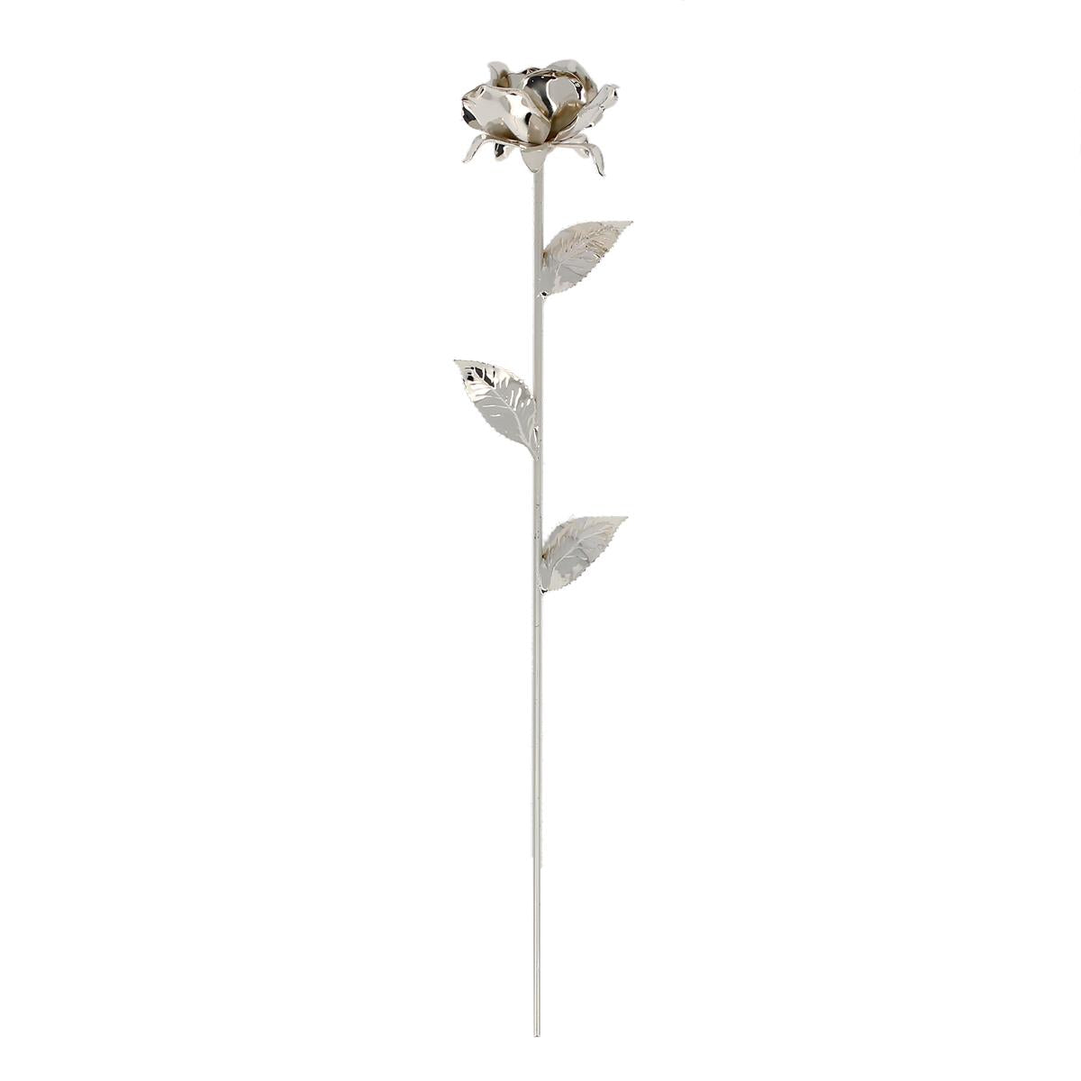 Rosa con Stelo in Ottone 40 cm Finitura Argentata