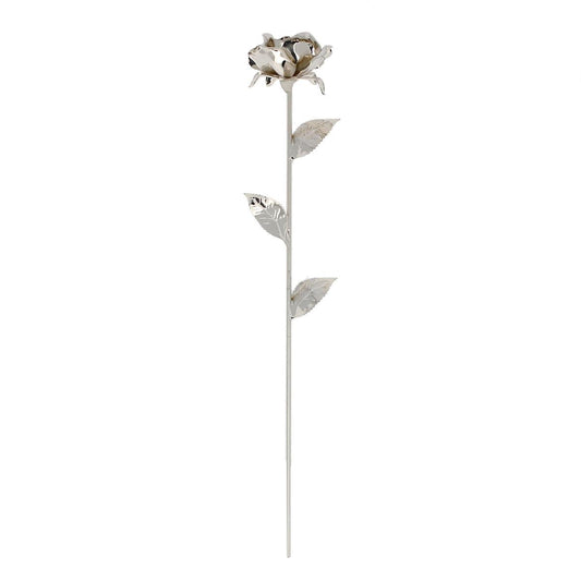 Rosa con Stelo in Ottone 40 cm Finitura Argentata