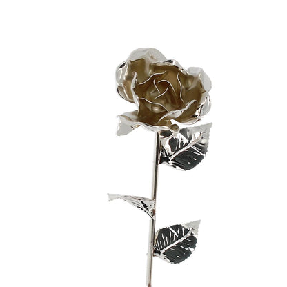 Rosa con Stelo in Ottone 40 cm Finitura Argentata