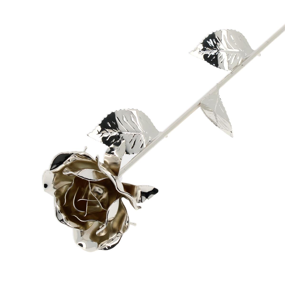 Rosa con Stelo in Ottone 40 cm Finitura Argentata