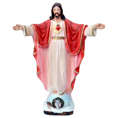 Statua Gesù Sacro Cuore Braccia Aperte 25 cm in Resina Piena