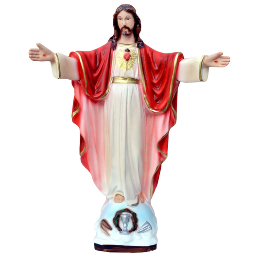 Statua Gesù Sacro Cuore Braccia Aperte 30 cm in Resina Piena