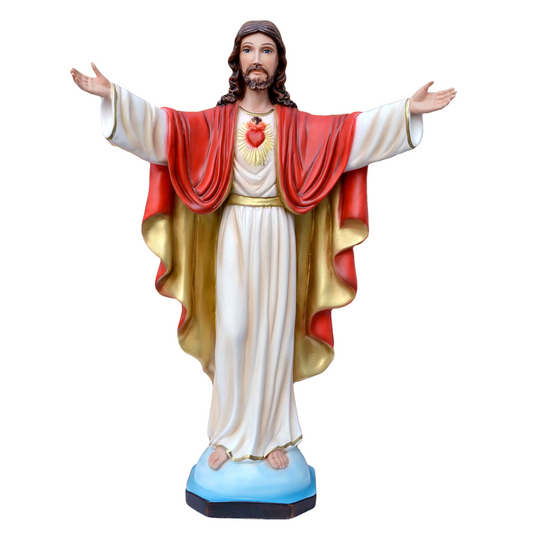 Statua Gesù Sacro Cuore Braccia Aperte 50 cm in Resina