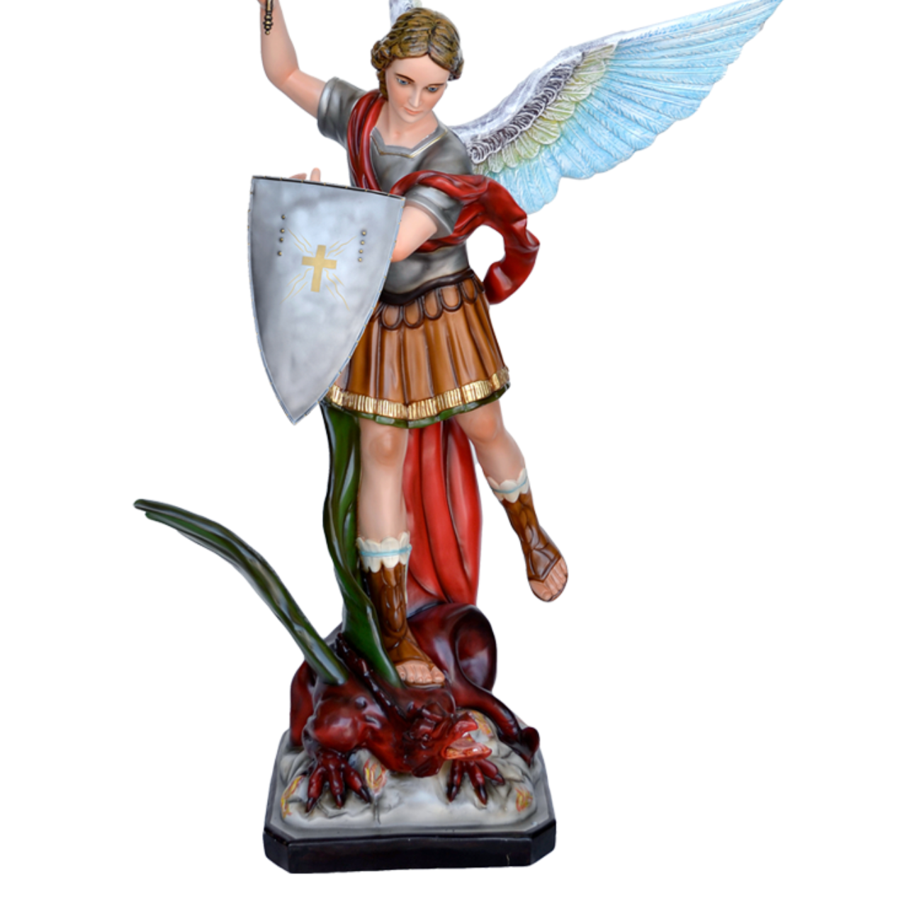 Statua San Michele Arcangelo con Spada e Scudo 120 cm in Vetroresina