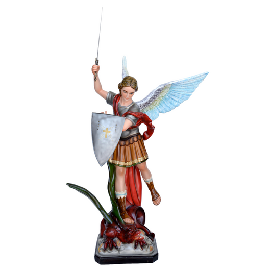 Statua San Michele Arcangelo con Spada e Scudo 120 cm in Vetroresina